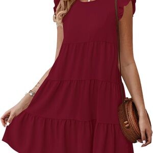 KIRUNDO Elegant Burgundy Tiered Mini Dress